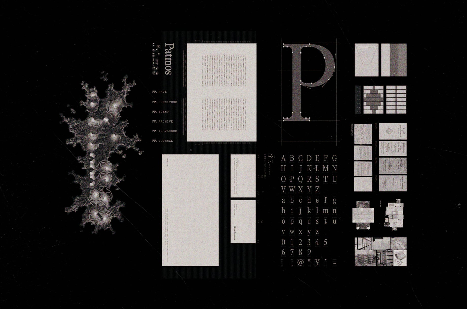Patmos visual identity: typography, printed matter, and graphic studies